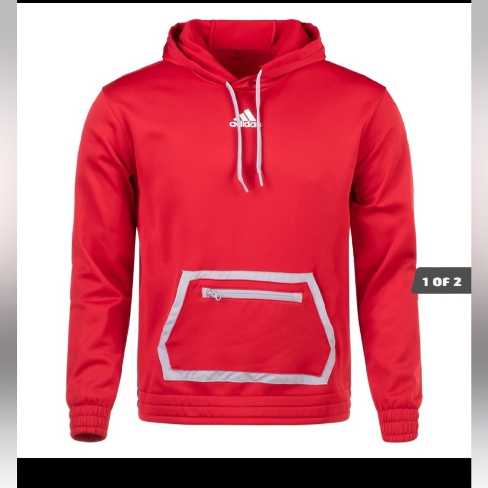 adidas Men's Team Issue Pullover Hooded Sweatshirt Medium Red